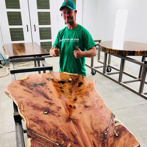 Bookmatched Aromatic Florida Cedar Wood Slab table